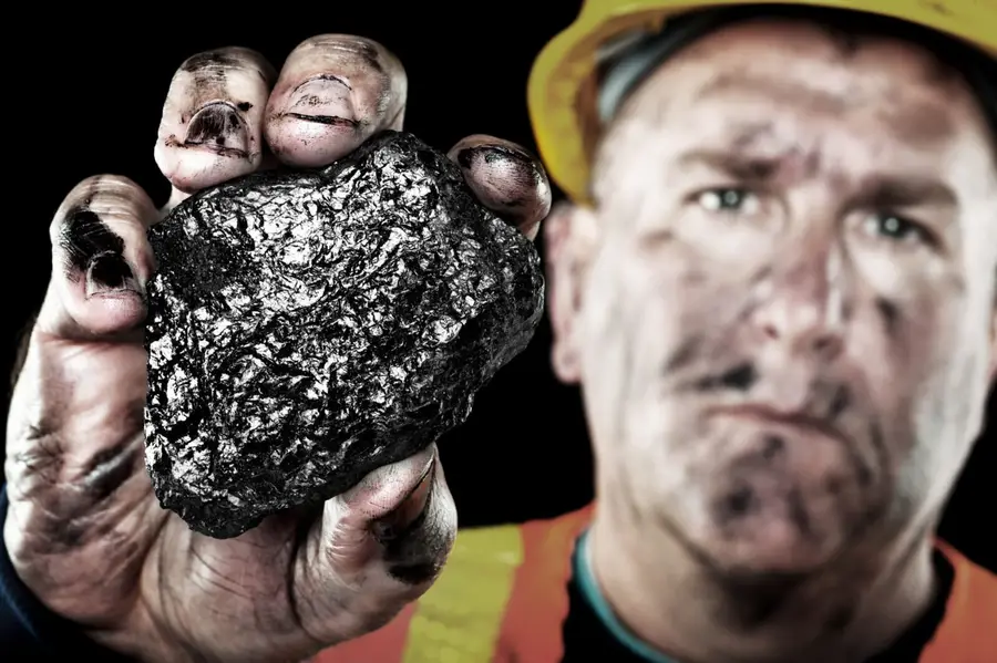 Trabalhador de mineração segurando um bloco de carvão